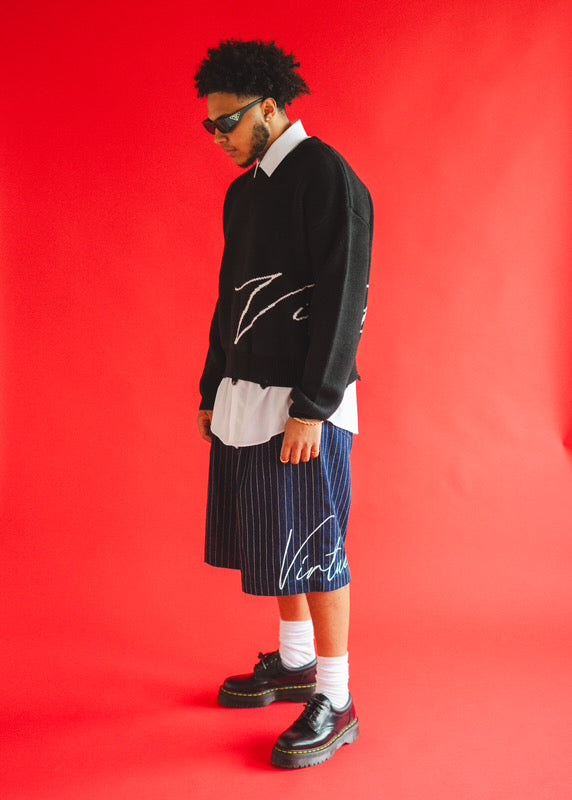 Pinstripe Denim.