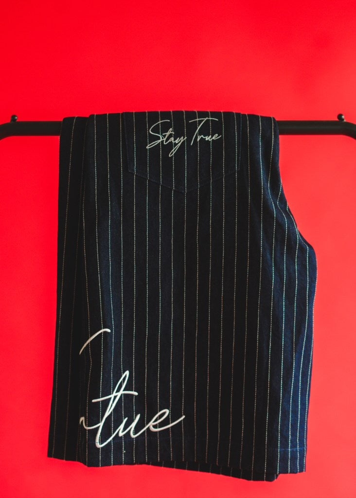 Pinstripe Denim.